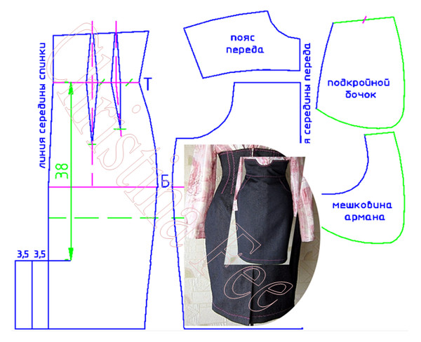 Выкройка юбки с завышенной талией (джинсовая модель с боковыми кармашками) http://www.christinafee.net/pattern-skirt-with-high-waist